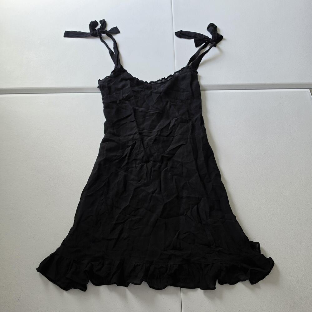 Reformation Dress Christine Womens 4 Black Tie Strap Ruffle LBD Mini Date Night